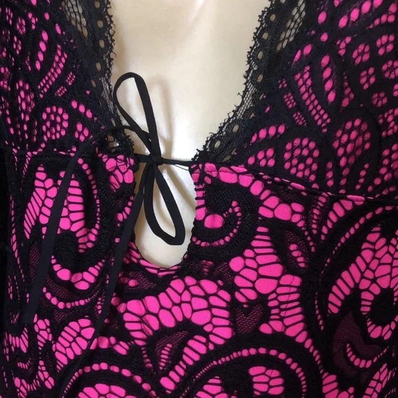 Pink & Black Lace Bodysuit with Bottom Closure - Picture 3 of 11